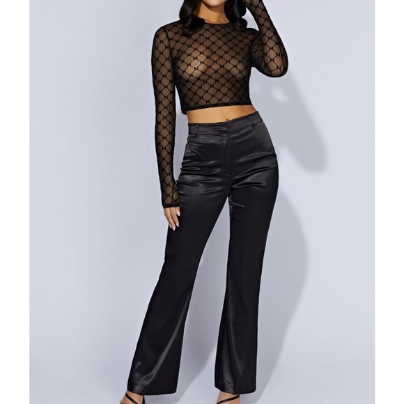 Meshki Womens Pants  Maeva Satin Flared Pants – Black - Picture 1 of 4